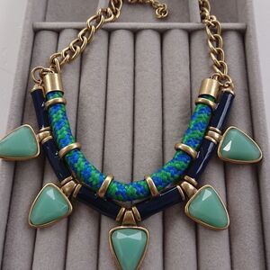 J. crew blue & Green Rope Cord stone Necklace